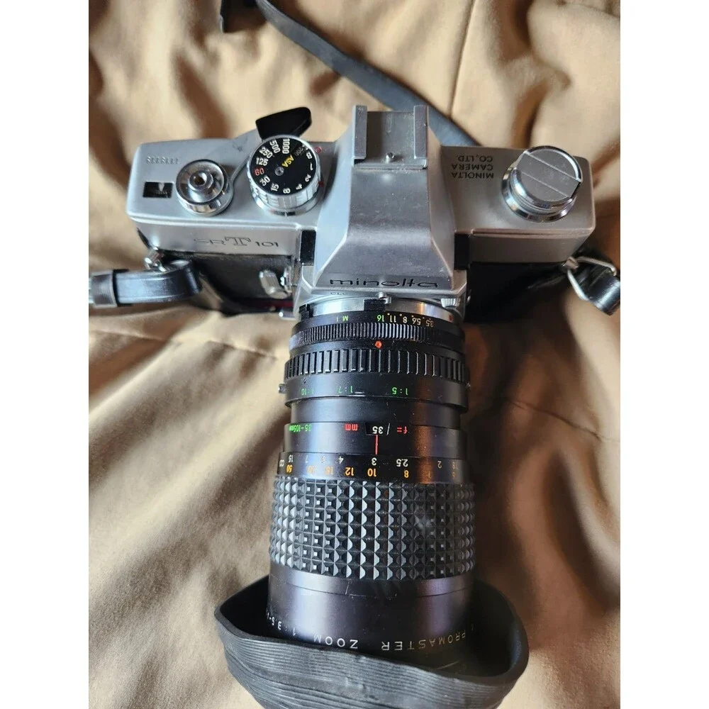 Minolta SRT 101 35mm Film SLR Camera w/ Promaster 35-105mm Zoom Lens - TESTED